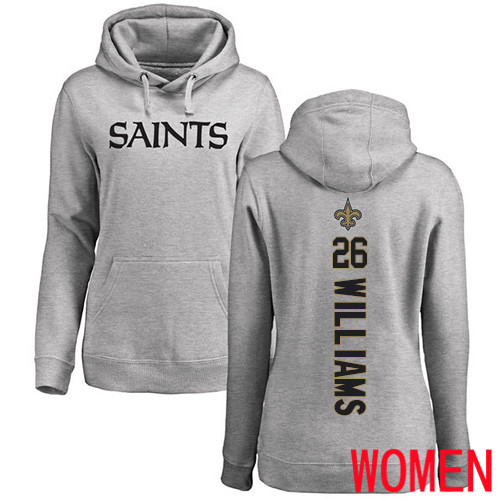 New Orleans Saints Ash Women P J  Williams Backer NFL Football #26 Pullover Hoodie Sweatshirts->women nfl jersey->Women Jersey